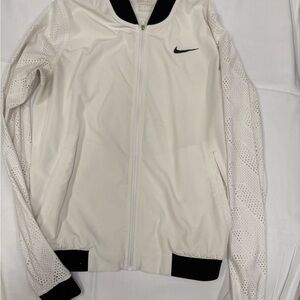 Nike White and Black Bomber Jacket Lightweight Athletic Wear